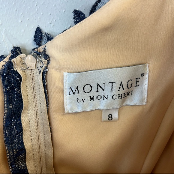 Mon Cheri Montage Navy One-Shoulder Lace Dress 8 Formal Elegant Wedding Floral - Picture 10 of 16